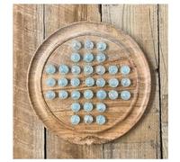 30cm Diameter MANGO WOOD SOLITAIRE BOARD GAME with SNOWFLAKE GLASS MARBLES | |classic wooden solitaire game