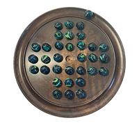 30cm Diameter WOODEN SOLITAIRE BOARD GAME with SEA TURTLE GLASS MARBLES | classic wooden solitaire game | strategy board game | family board game | games for one | board games