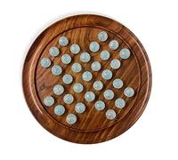 30cm Diameter WOODEN SOLITAIRE BOARD GAME with SNOWFLAKE WHITE and AQUA GLASS MARBLES | |classic wooden solitaire game | strategy board game | family board game | games for one | board games