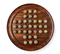 30cm Diameter WOODEN SOLITAIRE BOARD GAME with SPECKLED GOLDEN SPINOSAURUS GLASS MARBLES | |classic wooden solitaire game | strategy board game