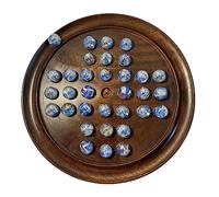 30cm Diameter WOODEN SOLITAIRE BOARD GAME with VAPOUR GLASS MARBLES | classic wooden solitaire game | strategy board game | family board game | games for one | board games