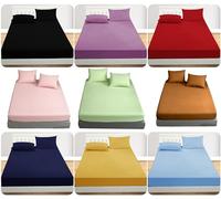 30CM Extra Deep Fitted Bed Sheets 12 inch Depth, Non-Iron Polycotton Fabric Elastic Corners Plain Dyed Linen Bottom Sheet UK Sizes (Lilac, Single Sheet 90x190+30 cm)