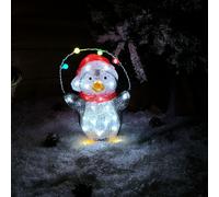 30cm Festive Acrylic Lit Penguin Indoor Outdoor Christmas Decoration with 40 LED Samuel Alexander Red One Size