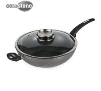 Tower T81279 Cerastone Induction Wok Pan With Glass Lid, Non Stick Ceramic Coating, Easy to Clean, Graphite, 30 cm