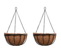 30cm Garden Hanging Baskets with Chains & Natural Coconut Husk Liner Metal Frame