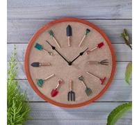 30cm Garden Tools Wall Clock - Traditional Outdoor Garden Clock | Weatherproof Resin Large Round Wall Clock for Patio, Shed, Kitchen, Living Room & Autumn Garden Decor