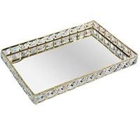 30cm Gold Crystal Mirrored Display Tray Jewelled Design Rectangle Serving Tray