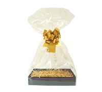30cm GOLD DIY Gift Basket Hamper Kit - Black Cardboard Tray, Manila Shred, Gold Bow, Cello Bag & Gold Gift Tag (Medium - 30cm x 20cm x 6cm high)