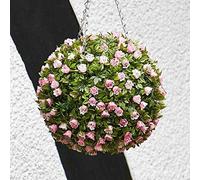30cm Green Artificial Topiary Ball with Flowers Garden Decoration Marco Paul Pink One Size