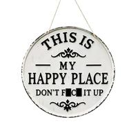 30cm Happy Place Vintage Metal Sign, Round Garden Wall Art Decor | This Is My Happy Place, Retro Farmhouse Rustic Hanging Decor for Indoor & Outdoor Use, Porch, Living Room