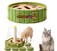 30cm Interactive Wooden Cat Puzzle Box,5-in-1 Smart Snack Feeder & Scratch Toy with Bell Balls, Mental Stimulation for Indoor Kittens & Adult Cats, Stress Relief & Nail Filing Enrichment (B)