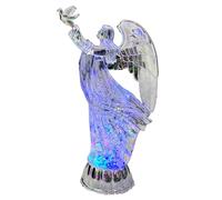 30cm LED Light Up Angel Figure - Batter Operated Swirling Glitter Water Spinner Snowglobe - Acrylic Tabletop Ornament Christmas Home Decorations