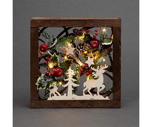 30cm LED Pre-Lit Decorated with Leaves Pine Cones Berries 3D Nordic Christmas Scene Square Shape Wooden Frame Tabletop Decorations Xmas Ornament Gifts