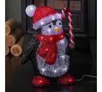 30cm Light up Acrylic Christmas Penguin with Candy Cane Decorations & White LEDs
