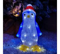 30cm Light Up LED Standing Acrylic Christmas Penguin Decoration With Santas Hat Indoor Outdoor Samuel Alexander White One Size