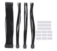 30cm Nylon Weave 24Pin Motherboard Power Extension Cable, PC Power Supply Extension Cord with Cable Combs, Flexible Odorless Sleeved Computer Cable for Custom Gaming (Black)