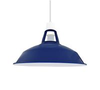 30cm Painted Navy Blue Metal Barn Slotted Shape Easy Fit 4cm Top Hole Lampshade B22 E27 Compatible Retro Style Kitchen Lighting, Living Room Pendant Light Fixture, Industrial Ceiling Lamp Shade