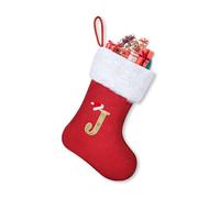 30cm Personalized Christmas Stockings - Red Embroidered Initial Monogram with Plush White Cuff, Classic Holiday Decor for Tree, Fireplace & Festive Xmas Decorations