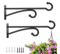 30cm Plant Hanger Hook Outdoor Indoor - Planter Hooks for Hanging Plants, Plant Wall Hooks, Brackets for Hanging Plants, Baskets, Wind Chimes, Bird Feeders, Lanterns, Bird Houses (Black, Metal, 2Pack)