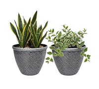 30cm Plant Pots Outdoor, 2 Pack Plastic Garden Planters with Drainage Holes | PP Plastic,Modern Brick Texture Finish,Outdoor Gardens And Patios,4 Drainage Holes,30cm Wide Open,With Trays For Neat Display
