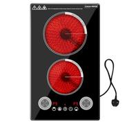 30cm Plug-In 2-Zone Ceramic Hob - Infrared Cooker with Knob Controls, Timer, 9 Power Levels, Child Lock, Residual Heat Indicator, 2800W | Energy-Efficient, Safe for Families, Easy Clean Surface