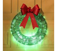 30CM Pre-Lit Outdoor Christmas Wreath with LED Lights, Bows DecorationGreen40CM