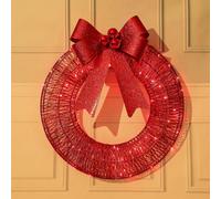 30CM Pre-Lit Outdoor Christmas Wreath with LED Lights, Bows DecorationRed30CM