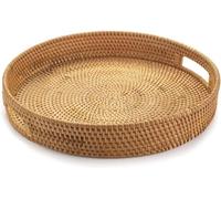 30cm Rattan Round Serving Tray, Wicker Serving Baskets with Handles, Decorative Tray for Coffee Table, Bread, Fruit, Candles, Natural Color