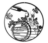 ˙30CM Round Wall Decor Wine Bottle Grape Leaf Sculpture Iron Art Hollow Decor