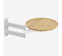 30cm Round Wall-Mounted Folding Table Space-Saving Wooden Coffee Table with Metal Stand Retractable Small Side Table for Living Room White & Logs Design