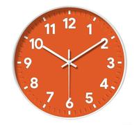30cm Silent Wall Clock Battery Operated Non-Ticking Quartz Round Clock with Large Easy-to-Read Numerals Modern Decorative Design for Living Room Bedroom Home Décor Accessory Plastic Frame(Orange)