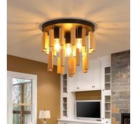 ?30CM Solid Wood Ceiling Light Retro Country Ceiling Lamp Oak Ceiling Lamp 3 Flames E27 for Living Room Bedroom Farmhouse, Black