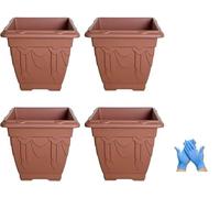 30cm Square Planters Indoor & Outdoor Spaces | Plastic Garden Venetian Style Flowers, Herbs, Barrel - Antique Durable Over Fence and Decorative Plant Pots - Patio or Home Decor (4, Terracotta)