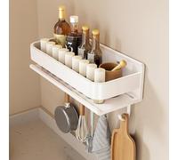 30cm White Carbon Steel Wall-Mounted Se Rack with 5 Hoo - tial Kitchen nizer for Ses, Herbs, and Pantry Sto - Perfect for Home Cooking