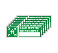 30cm x 10cm Pack of 6 Self-Adhesive Fire Assembly Point Sign Outdoor, Muster Point Sign - Waterproof Polypropylene (PP) Laminated Stickers