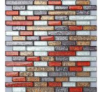 30cm x 30cm Red Silver Black Gold Hong Kong Foil Brick Shape Glass Mosaic Tiles Sheet (MT0094)