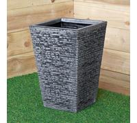 30cm x 45cm Large Square Plastic Slate Effect Garden Planter in Dark Grey