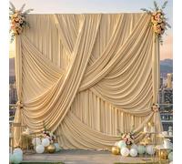 30ft×12ft Champagne Backdrop Curtain for Wedding Parties, 6 Panels Wrinkle Free Polyester Photo Backdrop Drapes Back Drop Cloth for Birthday Photography Background