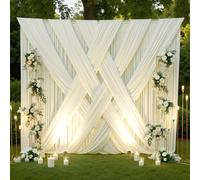 30ft×12ft Ivory Backdrop Curtain for Wedding Parties, 6 Panels Wrinkle Free Polyester Photo Backdrop Drapes Back Drop Cloth for Birthday Photography Background