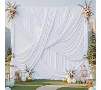 30ft×12ft White Backdrop Curtain for Wedding Parties, 6 Panels Wrinkle Free Polyester Photo Backdrop Drapes Back Drop Cloth for Independence Day Birthday Photography Background