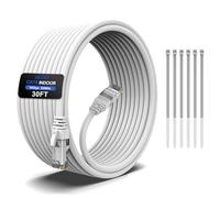 30FT Cat6 Ethernet Cable, Cat 6 Patch Cable, Cat6 Internet Cable, UTP Network Cable, Indoor and Outdoor, PoE, 24AWG CCA, Compatible for PC, Laptop, Router, Switch, Server, with 25 Cable Ties - White