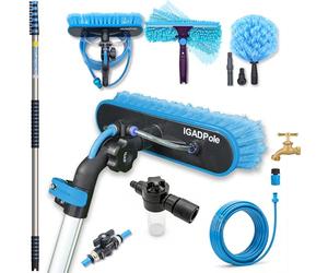 30ft IGADPole Telescopic Water-Fed Window Cleaning Pole Kit - Extendable High Window Cleaner with Brush, Squeegee, Cobweb Duster & Soap Dispenser - Solar Panel, Conservatory, Gutter