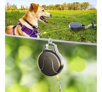 30ft Retractable Dog Tie Out Cable, 2-in-1 Retractable Dog Leash for Dog Zipline, Aerial Run Cable Dog Lead Trolley Or Dog Stake Dog Anchor, No Tangle Retractable Dog Tie Out Reel for Camping Or Yard