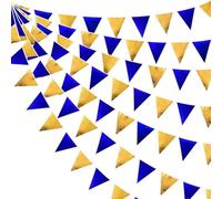 30Ft Triangle Banner Flag,Sparkling Blue and Gold Bunting Garland,Graduation Bunting,Wedding Bunting,Metallic Bunting Garland for Graduation,Birthday,Wedding,Anniversary,Pirate Party