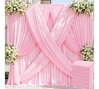 30ft x 8ft Baby Pink Wrinkle Free Photo Backdrop Curtains, 6 Panels 5x8ft Thick Silky Polyester Pink Drapes for Parties, Girl Birthday Baby Shower Gender Reveal Photography