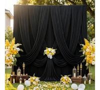 30ftx12ft Wrinkle Free Black Backdrop Curtain for Wedding Parties, 6 Panels 5x12 ft Long Silky Polyester Fabric Backdrop Drapes Black Photo Back Drop Cloth for Parties Photography Background