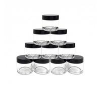 30g 30ml/1oz Refillable Black and White Plastic Screw Cap Lid with Clear Base Empty Plastic Cosmetic Jars for Nail Powder Bottles Eye Shadow Container Pack of 10