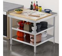 30in Tall Stainless Steel Kitchen Work Table Commercial Food Prep Station & Metal Workstation for Labs/Garages Storage Island Desk (1 Tier LxW 120x50cm/47.2x19.7in)