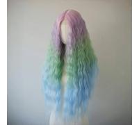 30inch HD Lace Handmade Gradient Wool Curly Lace Front Wig, Rainbow Colour Full Head Covering Wig for Cosplay Daily Wear Lolita Dress