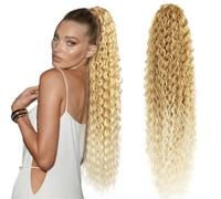 30inch Long Curly Ponytail Extension,Synthetic Water Wave Drawstring Thick Pony Tail for Women with 2 Clips Hair Extension for Daily Use(MT27-613)